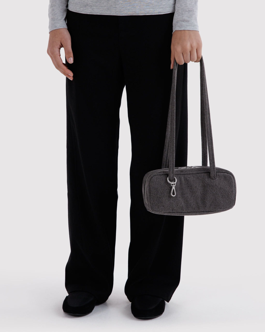 Small Denim Bowler Bag - Washed Black Denim