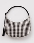 Large Nylon Crescent Bag - Black and Cream Gingham