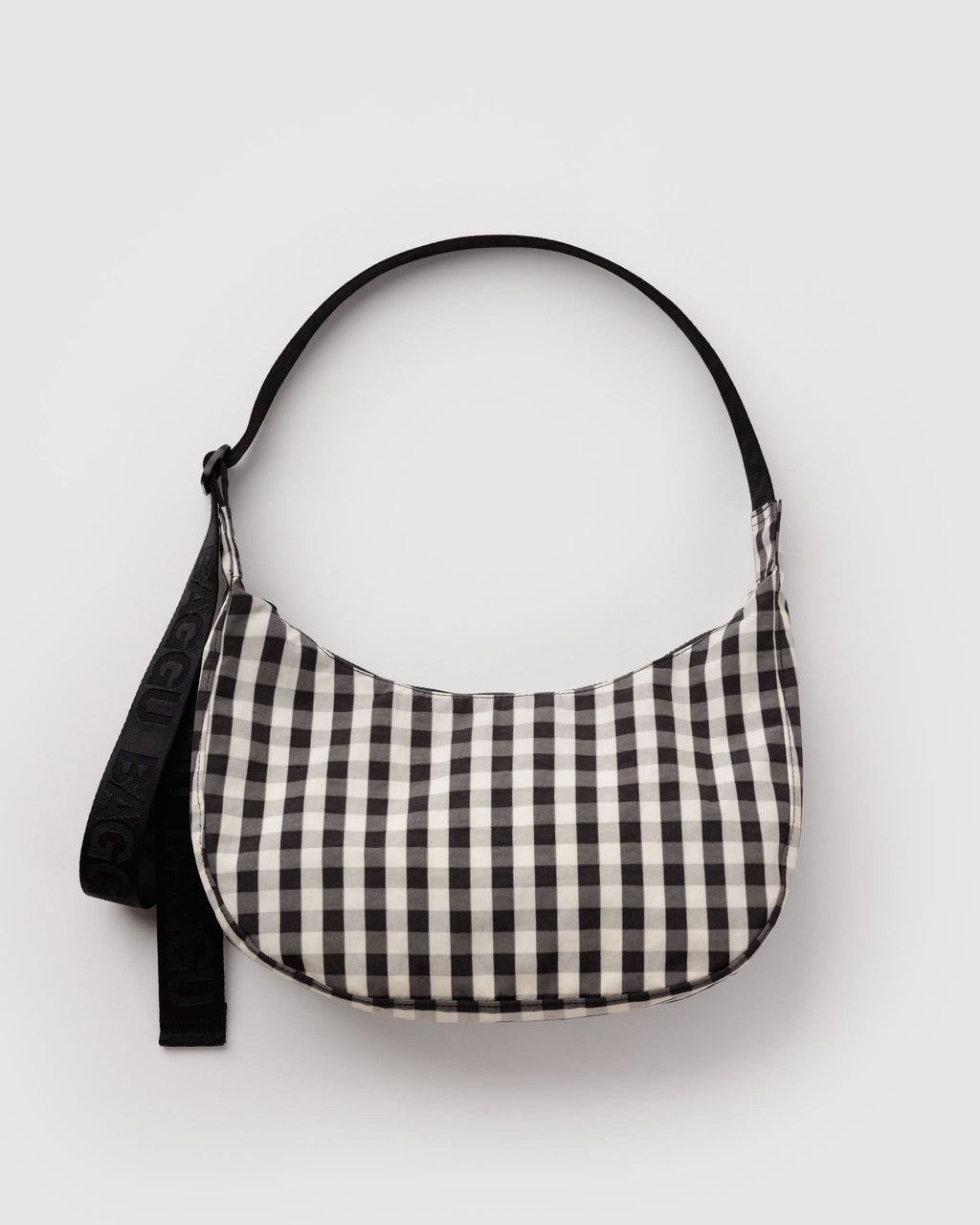 Medium Nylon Crescent Bag - Black and Cream Gingham