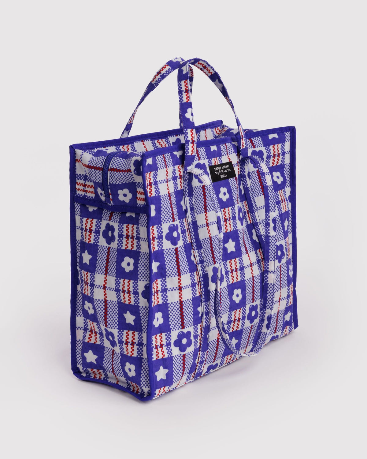 Large Nylon Market Bag - Market Plaid Blue